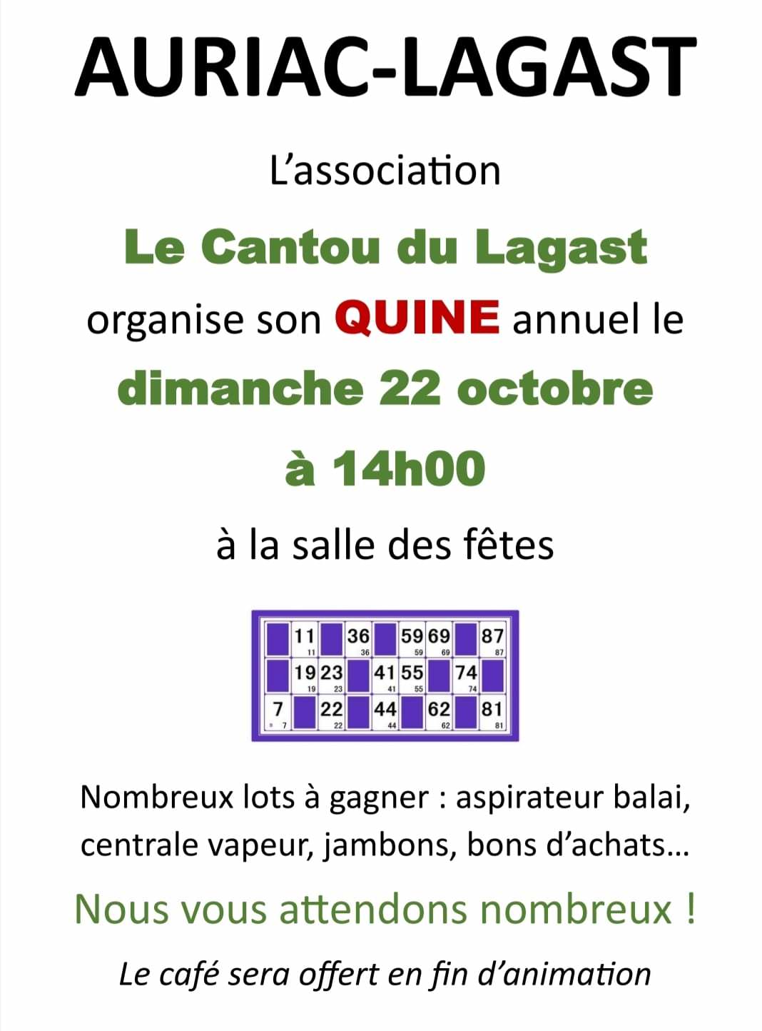 Lire la suite à propos de l’article Le Cantou du Lagast organise son QUINE annuel !