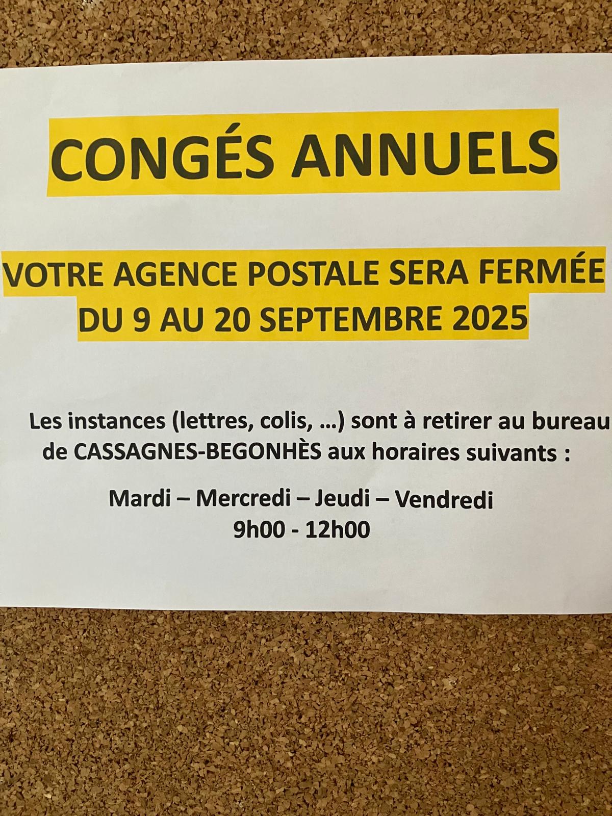 Lire la suite à propos de l’article Congés annuels : agence postale fermée